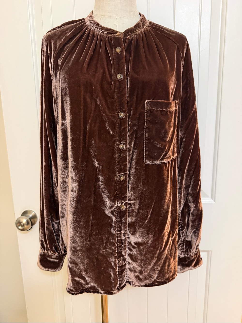 Pilcro Chocolate Brown Velvet Button-Front Blouse Jacket Sz Large